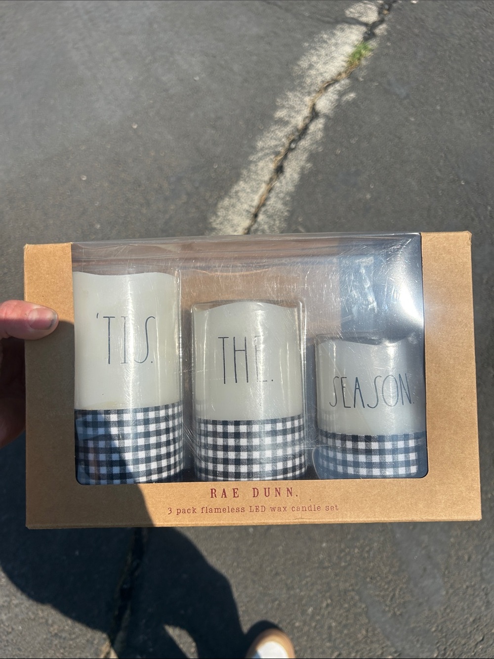 Rae Dunn White LED Candle Trio with Black Gingham Bases